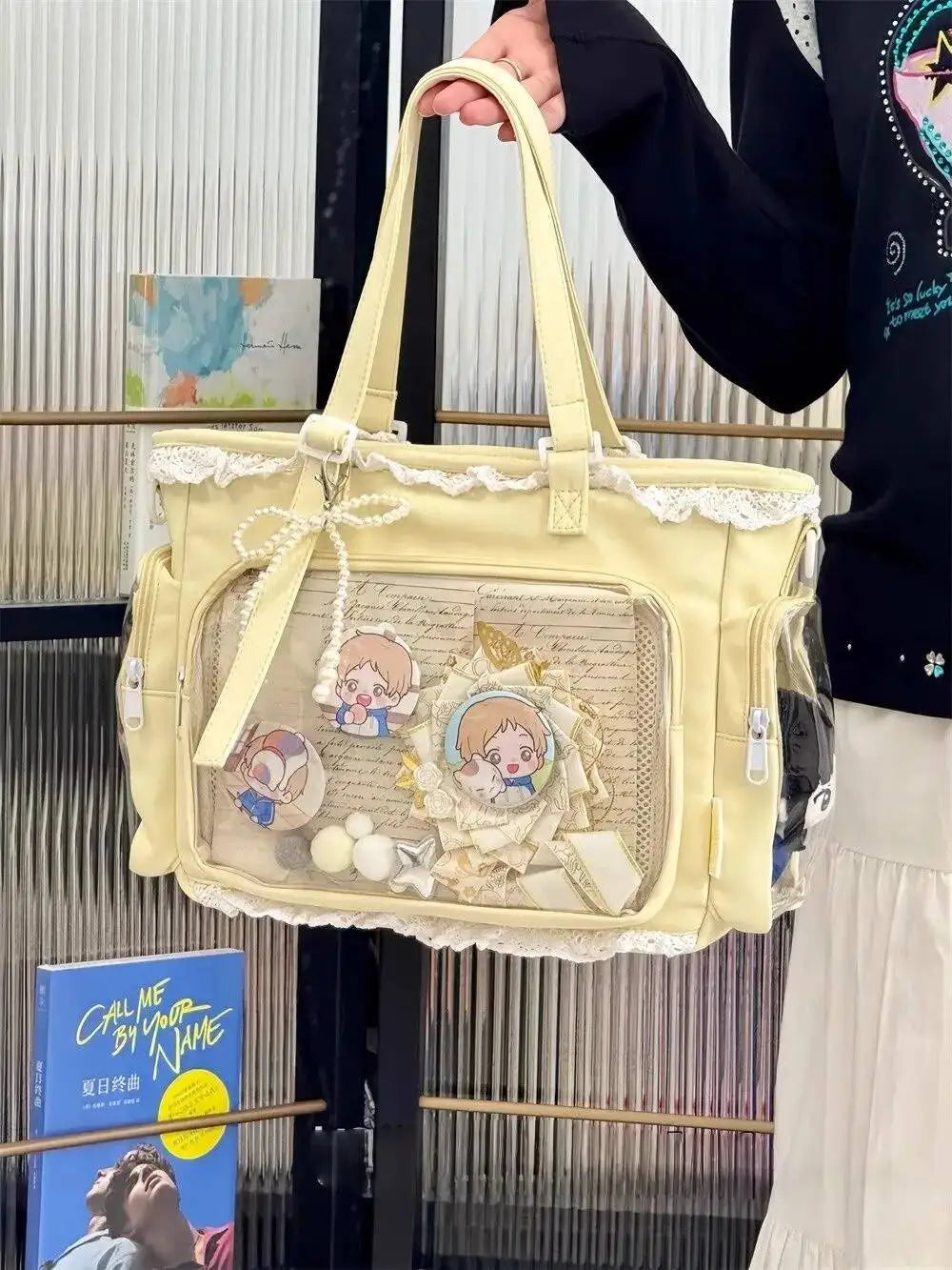 New Y2K Cute Japanese Ita Bag Lolita Girl Transparent Shoulder Tote Bag Large Capacity Crossbody Casual Bag DIY Display Handbags