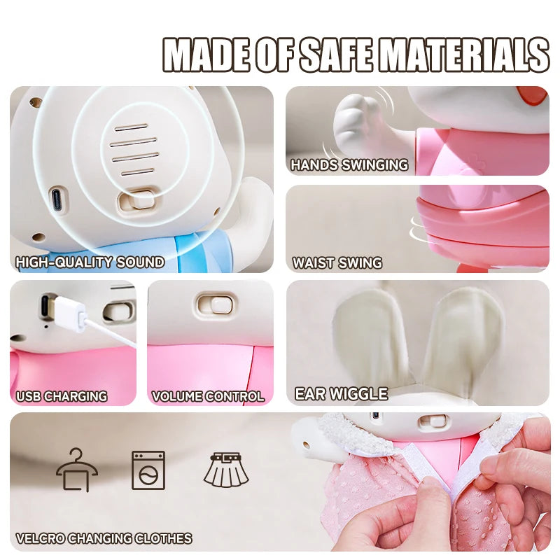 Electronic Rabbit Pets Kids Dancing Walking Encourages Crawling Moving Have Sound Interactive Toy for 3 Years Children Gifts