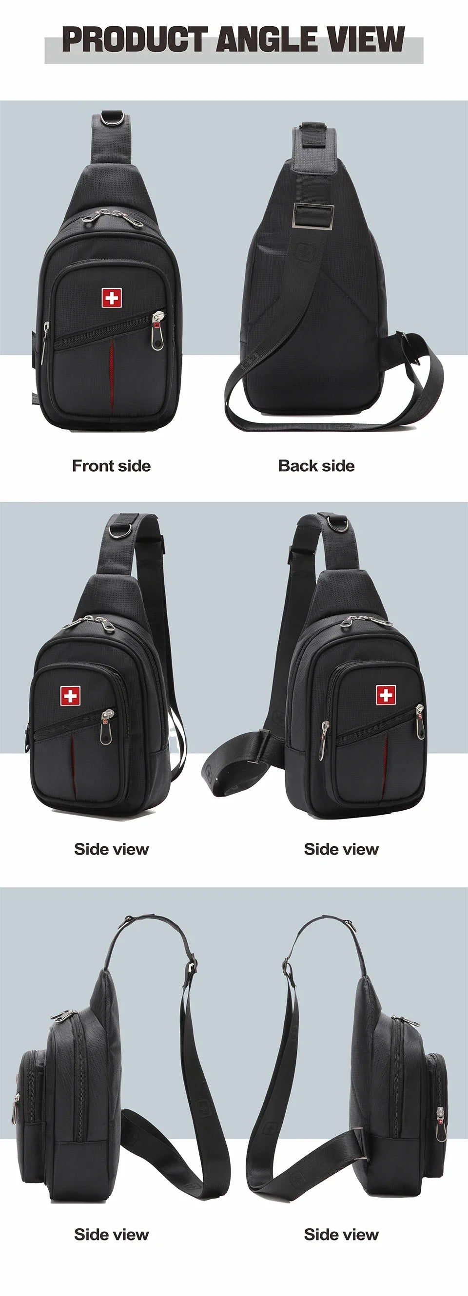SWISS Men Chest Bags Outdoor Leisure Waterproof Shoulder Crossbody Bag Large Space Chest Bag men Practical Durable Sling Bag