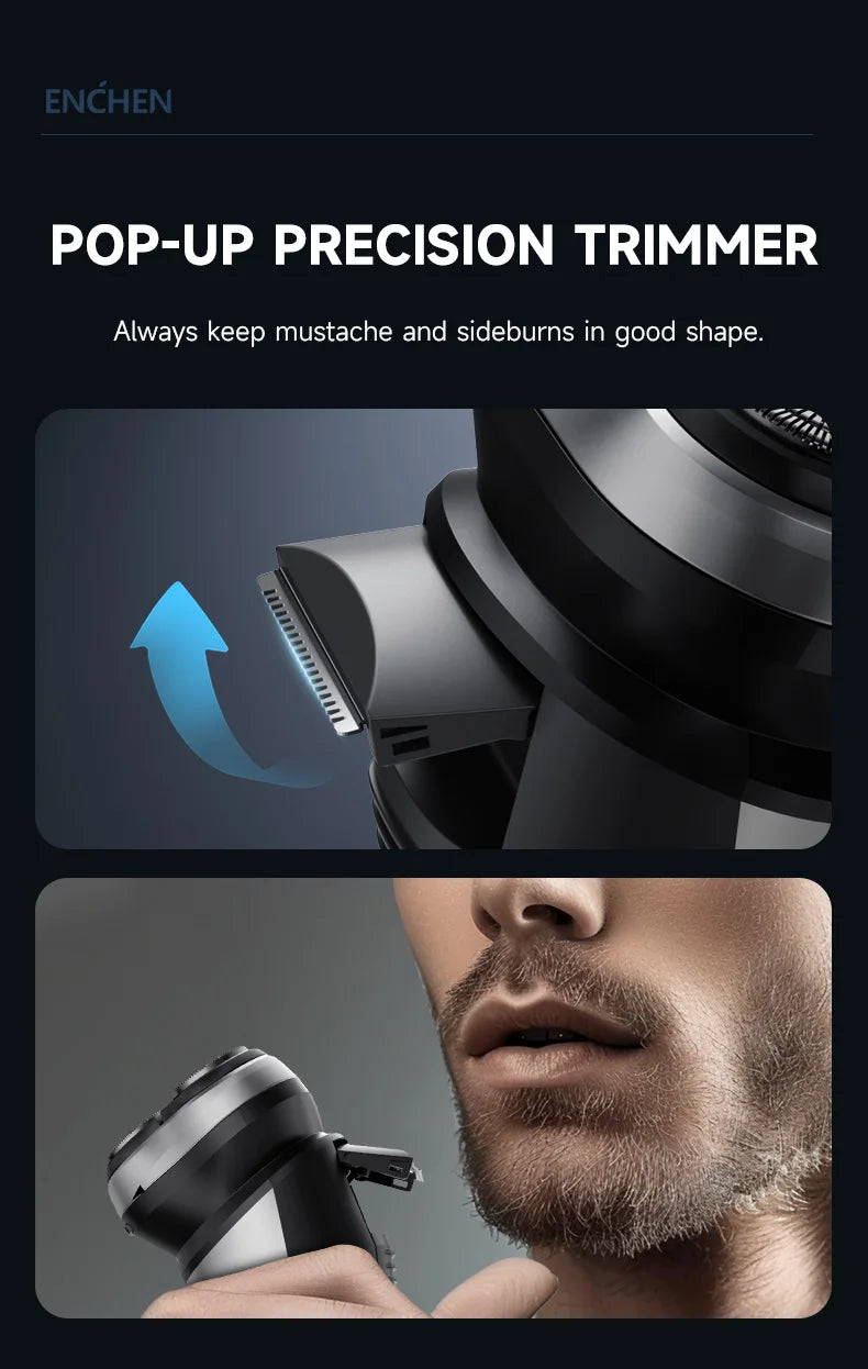 ENCHEN Electric Shaver Razor Rotary 3D Hair Shaver Professional Razor Waterproof Safety Lock Beard Trimmer Man - BlackStone Max