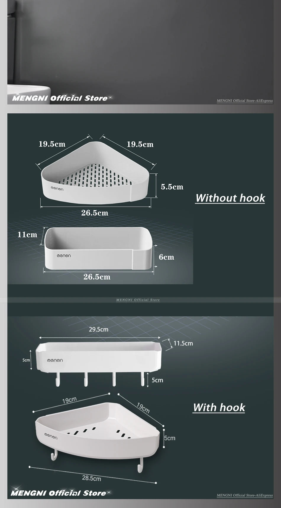 Clearance_MENGNI Bathroom corner shelves Kitchen Storage organization rack Wall Mounted Shampoo Shower shelf Bathroom Accessorie