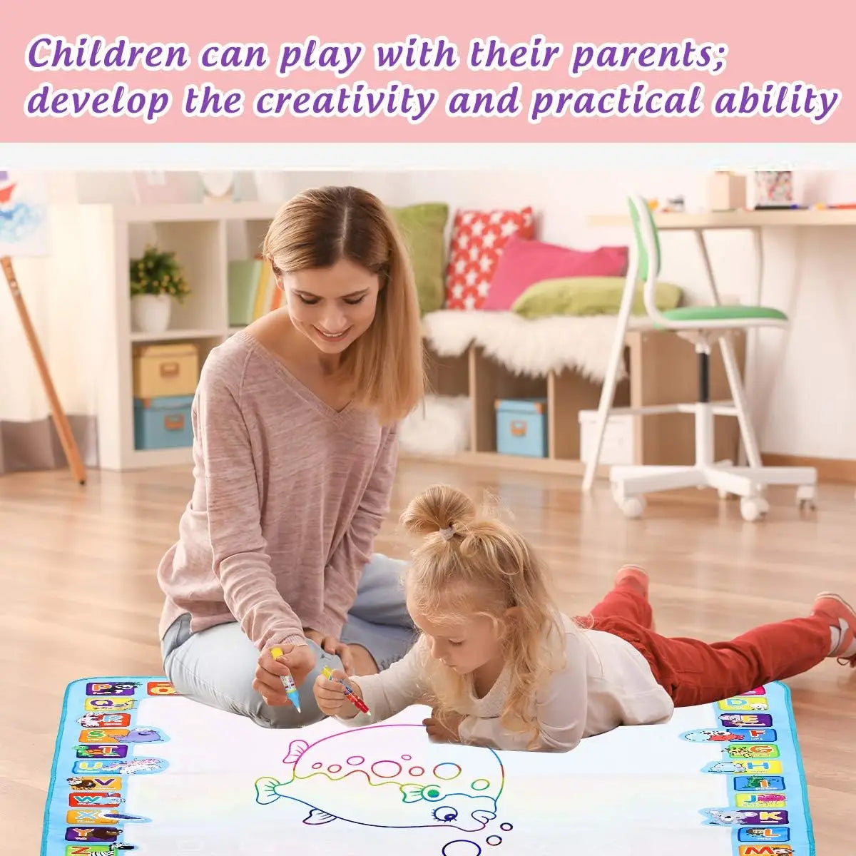 100x80CM Magic Water Drawing Mat Coloring Doodle with Reusable Magic Pens Montessori Painting Board Educational Toys Kids Gifts