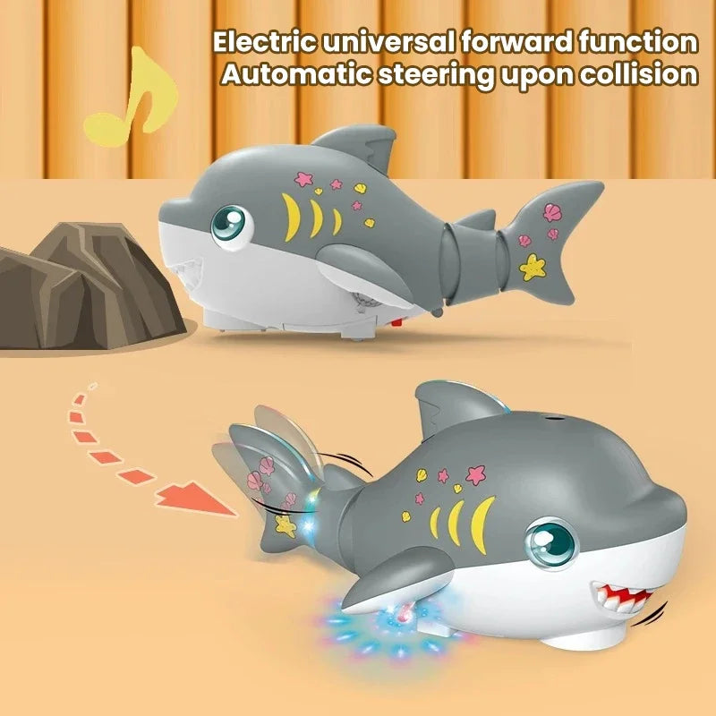Electronic Pet Fish Children Shark Toy with Lights Music Crawling Toy Suspended Balloon Blowing Toys for Kid Birthday Xmas Gifts