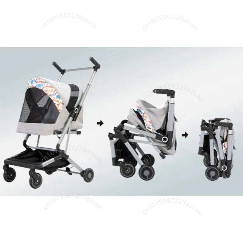 Portable pet stroller Ultra-light and easy to fold Large capacity pet stroller can accommodate two cats at the same time