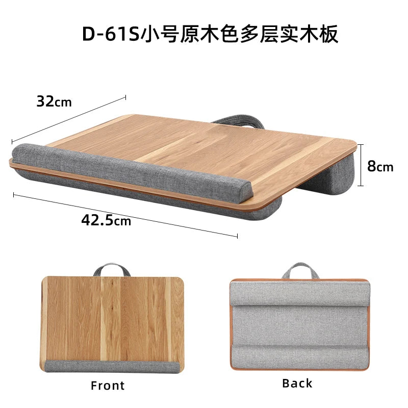 Mumucc Wooden Suspended Bed Study Table, Portable 15 Inch Laptop Desk With Handle, Sponge Cushion AND ABS Slot,Black,Khaki,Brown