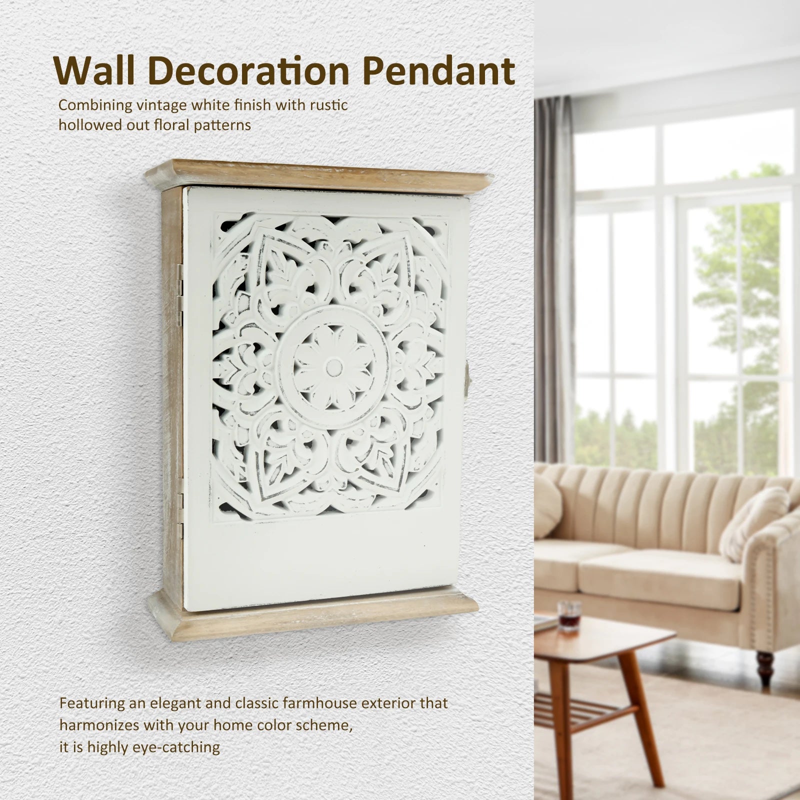 Wood Key Cabinet Box with 6 Hook Wall Hanging Key Storage Ornaments Vintage Key Box for Home Office Entryway Hallway Living Room