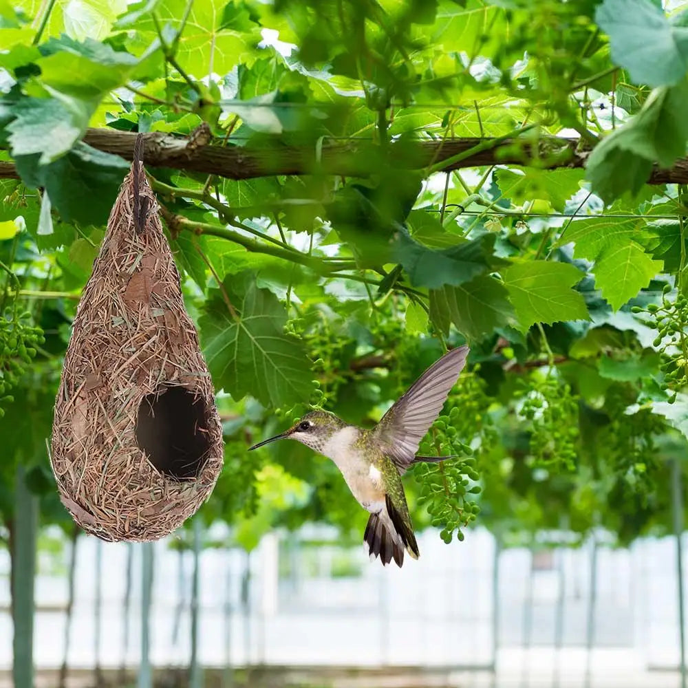 1/2PCS Bird House Natural Grass Hummingbird Bird Nest Fiber Hand-Woven Roosting Nest Bird Hut for Yard Decoration