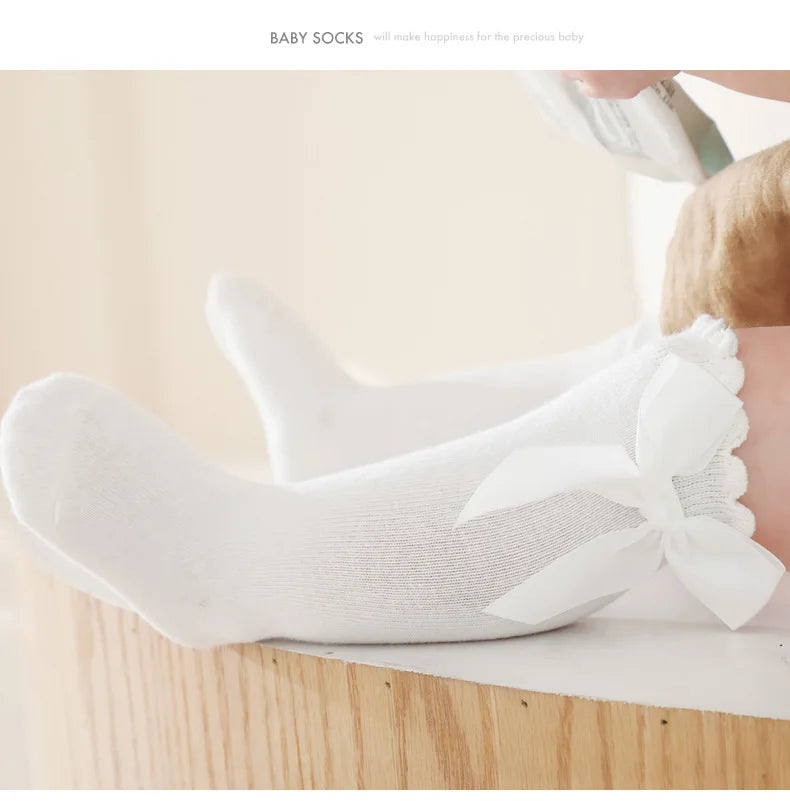 Baby Girls Bow Knee High Socks Cute Kids Girl Student Princess Sock Children Solid Color Cotton Socks Infant Newborn Clothing