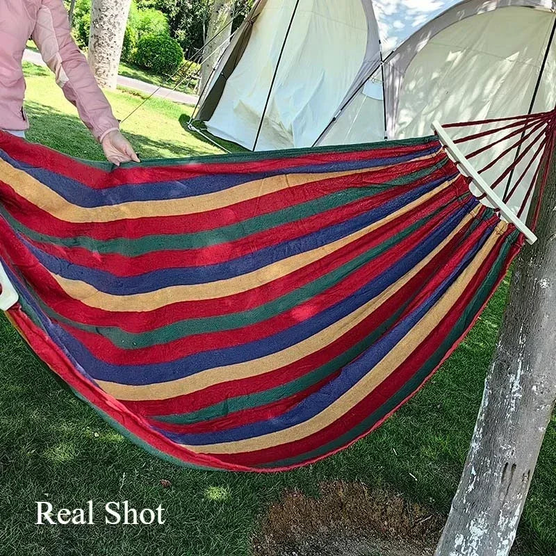 Outdoor Canvas Camping Hammock Anti Rollover Portable Thicken Fabric Single/Double Hammock with Carry Bag for Patio, Backyard