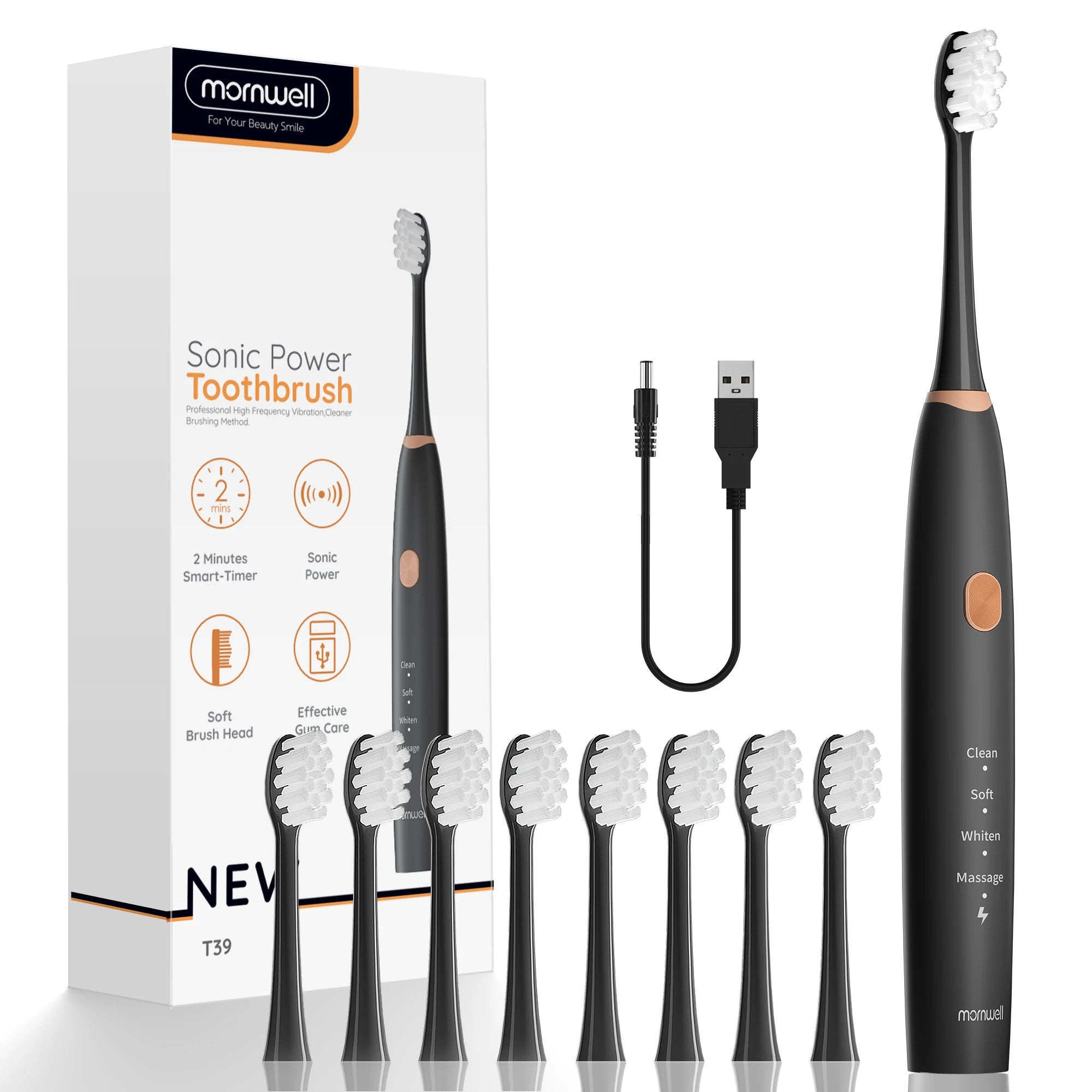 Electric Toothbrush for Adults with 8 Brush Heads , 4 Modes Deep Clean Electric Toothbrush with USB Cable and 2 Min Smart Timer