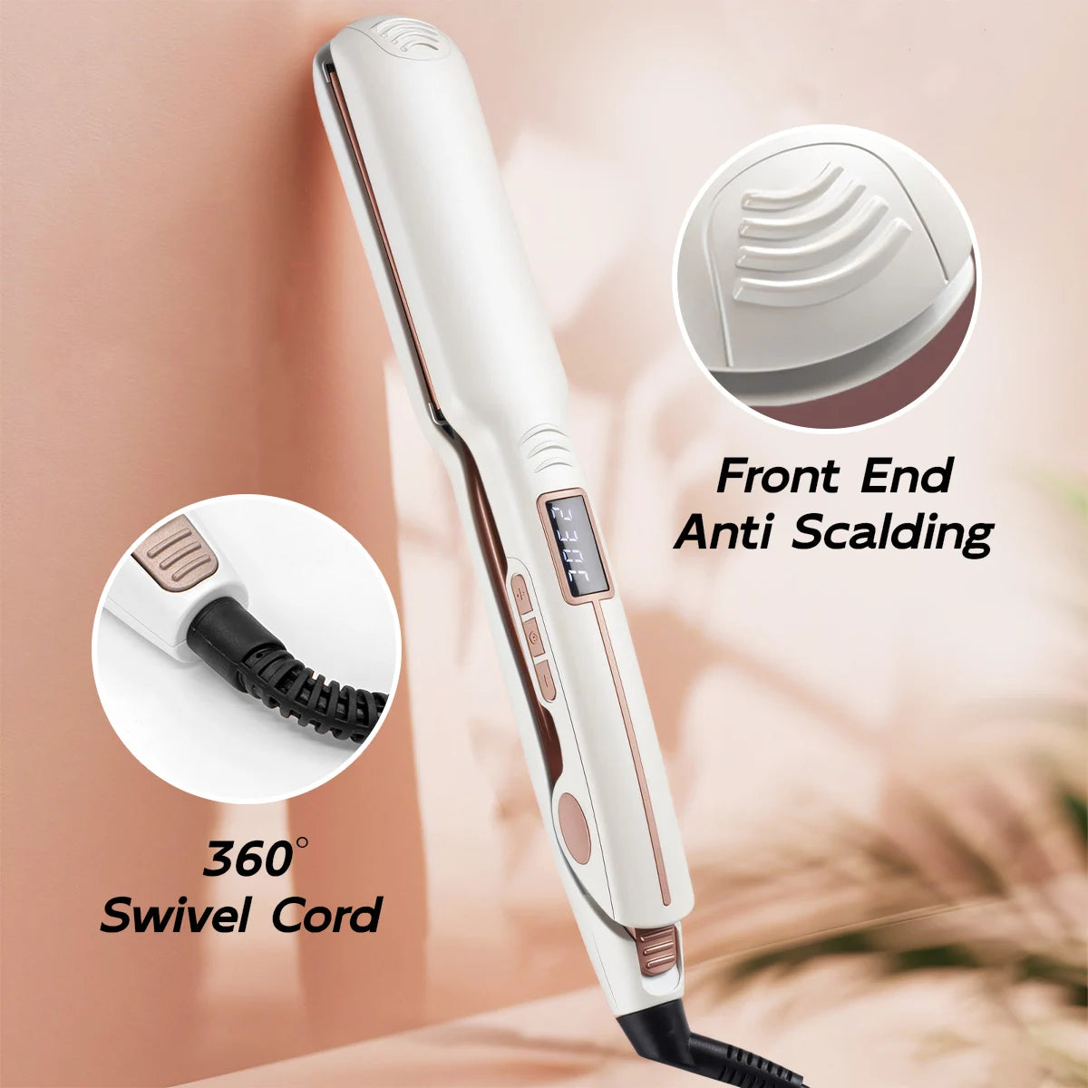 TQ-H2 Infrared Hair Straightener with LCD Display - Adjustable Temperature & Wet/Dry Use | White Styling Iron for Smooth Care