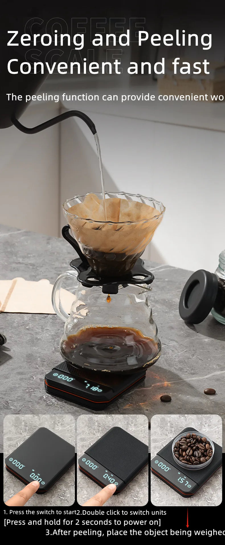 Portable Digital Coffee Scale – Rechargeable High-Precision Kitchen Scale with Timer 2kg/0.1g Accuracy for Pour-Over, Espresso