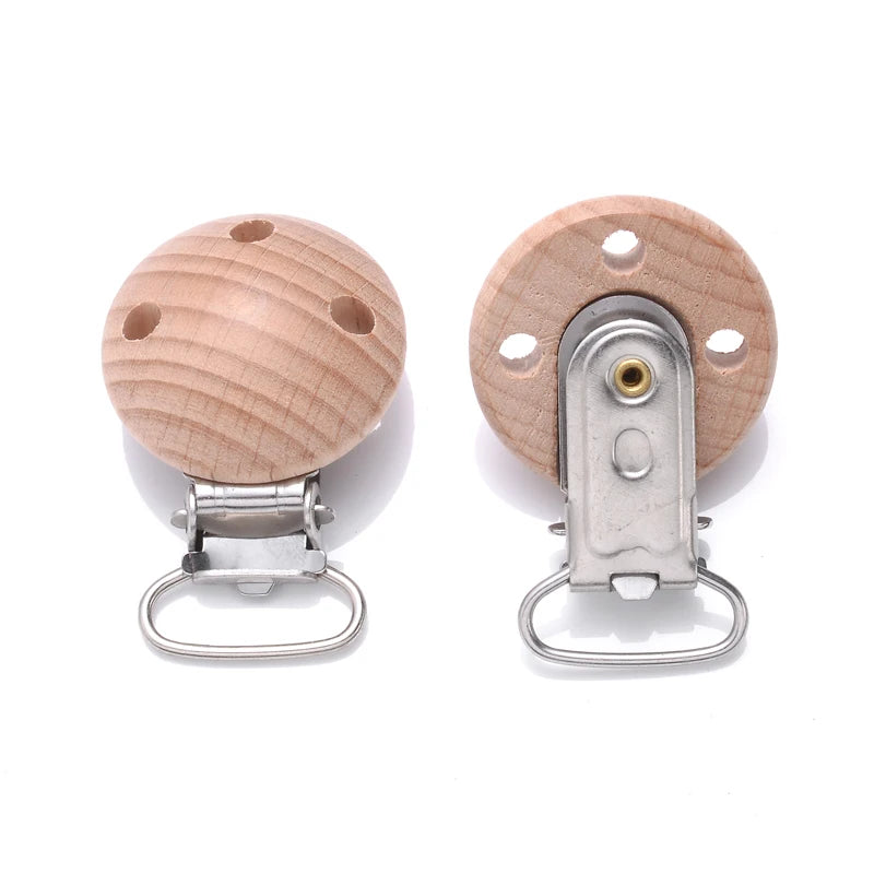 10Pcs Metal Wooden Dummy Nipples Holder Food Grade Chewable Teething Clips DIY Wood Beech Baby Pacifier Chain Nursing Teether