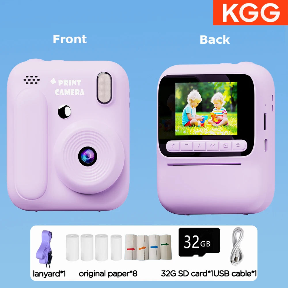 Color Printing Camera  Kids Instant Camera 32GB 1080P Thermal Print Digital Camera Print Photo Video Games Music Children Gift