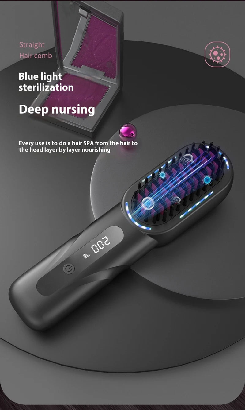 Wireless Straight Curling Hair Comb Heating Negative Ion Hair Straightener Rechargeable Anti-scalding Electric Hair Care Brushes