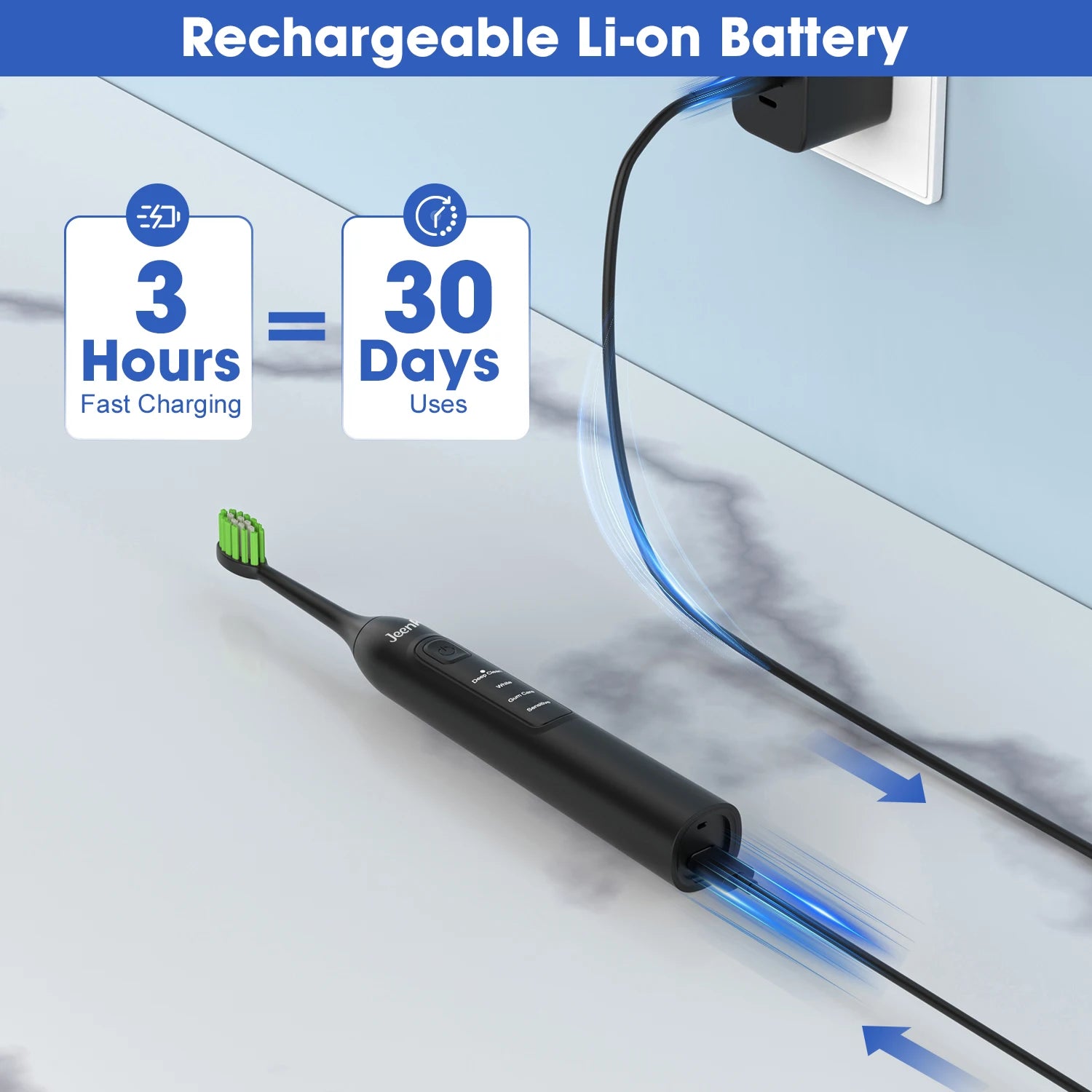 Jeenk JK-Y05 Sonic Electric Toothbrush 4 Modes USB Charger with 6 Replacement Heads Smart Timer Waterproof Soft Bristles Adult