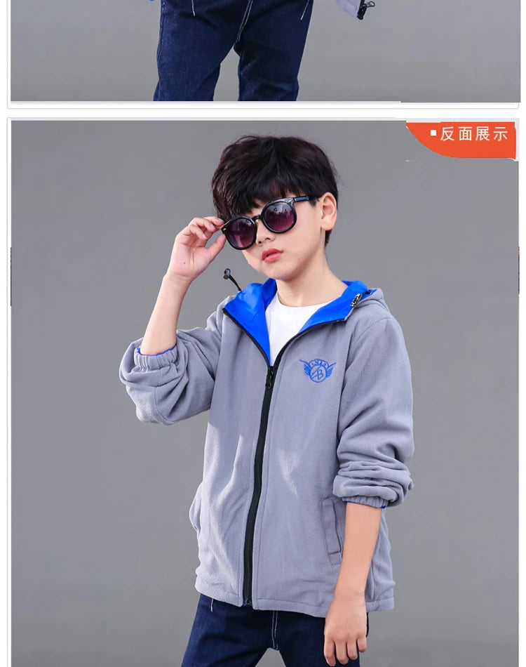 Autumn Children's Clothes Double-sided Wear Jacket Fleece Coat Boy Waterproof Windproof Children Outerwear Sport Jacket For Boys