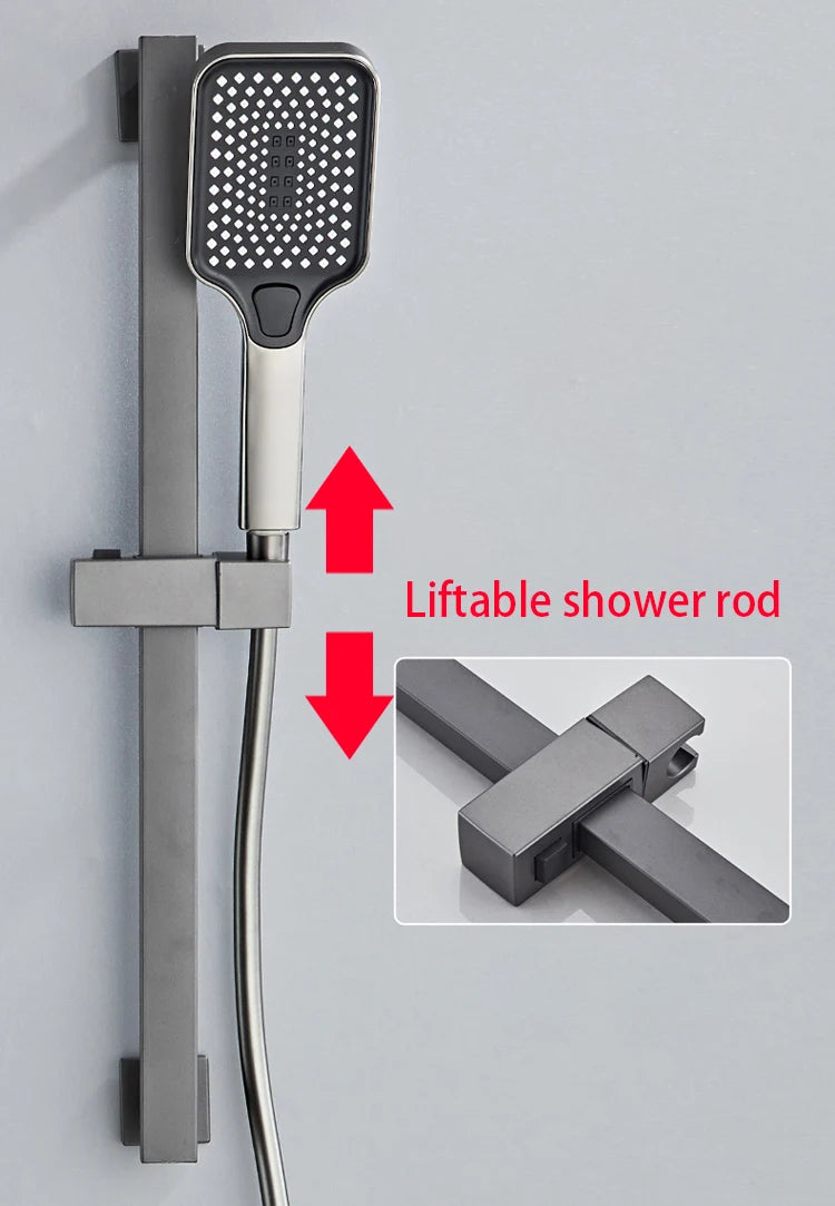 New Design Gun Grey Bathroom Shower System Set Piano Keys Brass LED Digital Shower Faucet Bath Hot and Cold Mixer Shower Tap Set