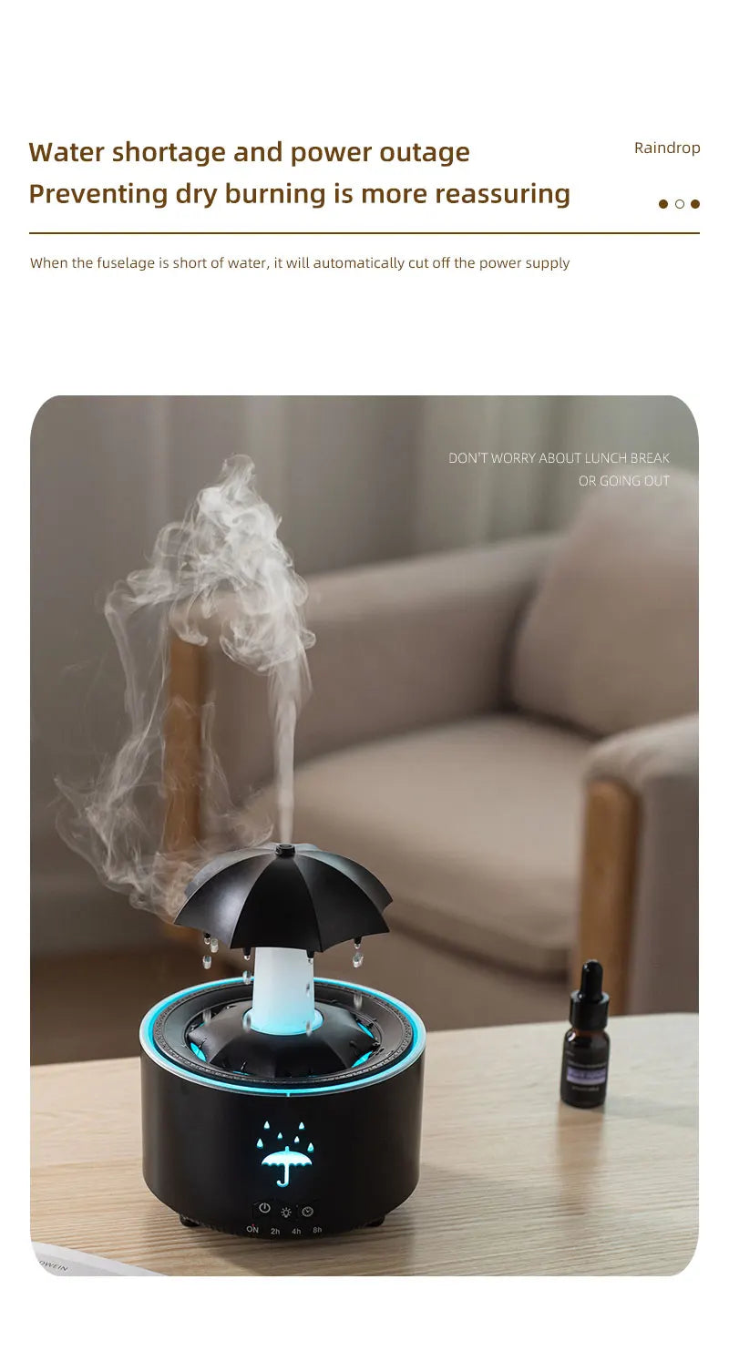 Cloud Rain Humidifier Raindrop Aroma Essential Oil DiffuserRemote Control Night Light Desktop Fountain Water Drop Sound for Home