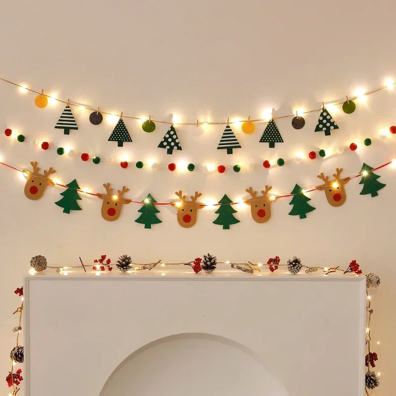 LED String Light DIY Handmade Decorated Merry Christmas Holiday Hanging Home Room Background Pull Flag Banner Christmas Pendant