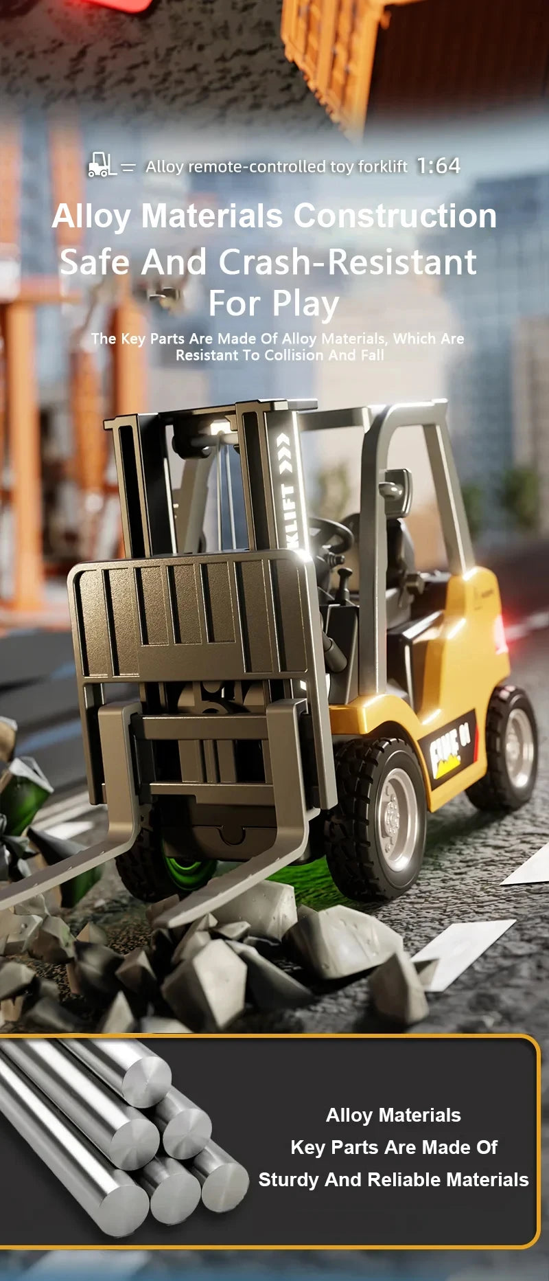 1/64 RC Trucks Alloy Forklift Mini APP 2.4G Rc Cars Remote Control Construction Engineer Vehicle Toys for Boys Adults Kids Gifts