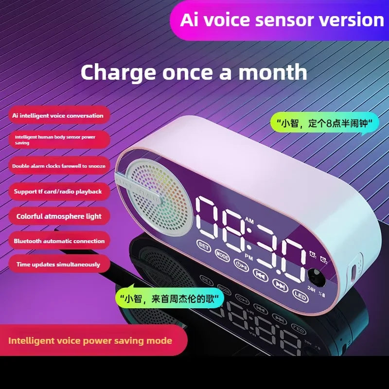 Quiet Wireless Bluetooth Speaker Alarm Clock RGB TWS USB LED Mirror Digital Clock FM Large Display Living Room Office Decoration