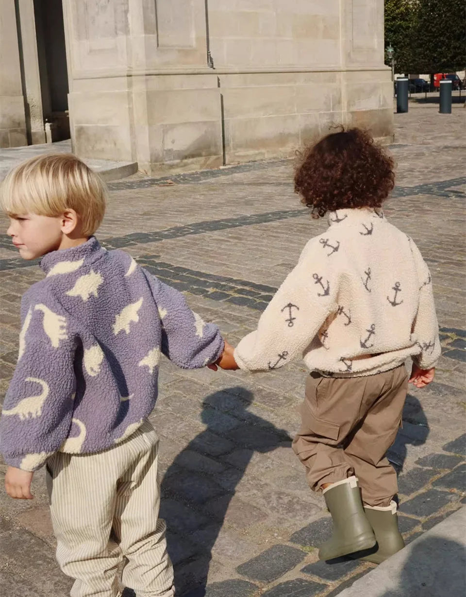 2025 KS Brand Winter Baby Girls Boys Lambswool Cherry Jackets Kids Clothes Boys Sequin Cartoon Outerwear Children's Coats 1-9Yrs