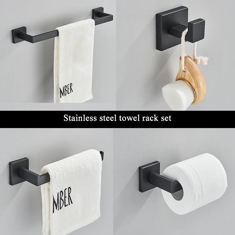 Bathroom Accessories Set Matte Black Wall Shelf Toilet Roll Paper Holder Robe Hook Hanger Towel Rail Bar Rack Ring Bath Hardware