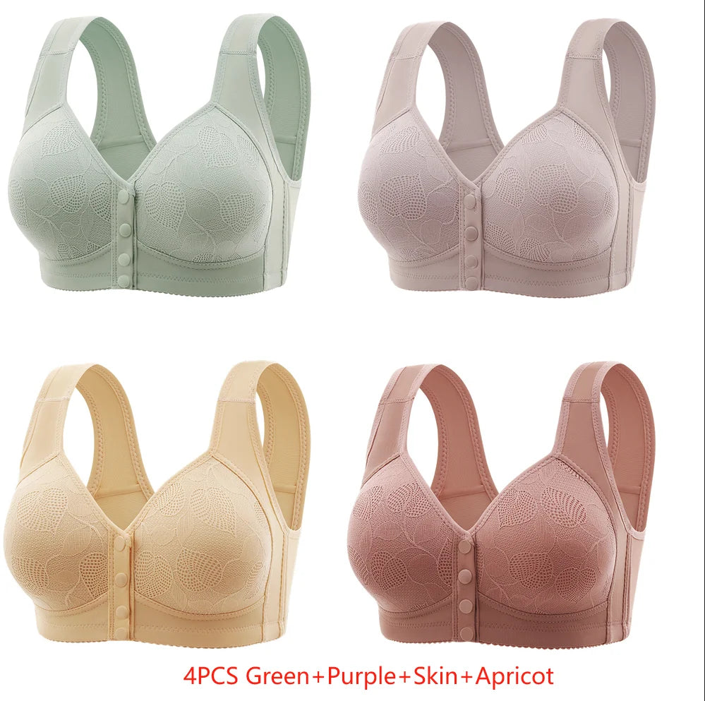 New Pregnant Women's Front Open Button Breastfeeding Bra Women's Large Steel Ring Free Bra Traceless Thin Comfortable Bra