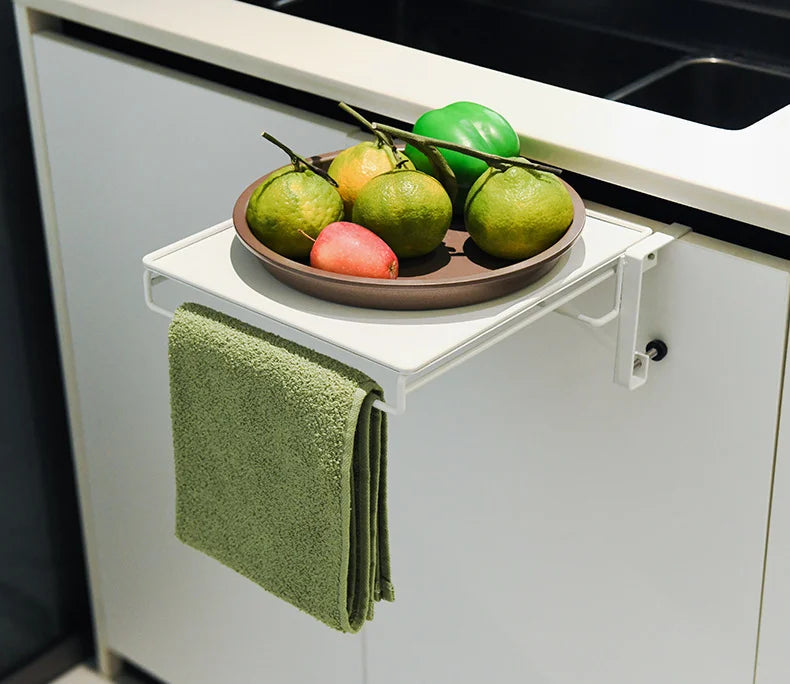 Foldable Countertop Shelf - Carbon Steel Cabinet Door Organizer with Multi-Functional Board - Space Saving Kitchen & Home Storag