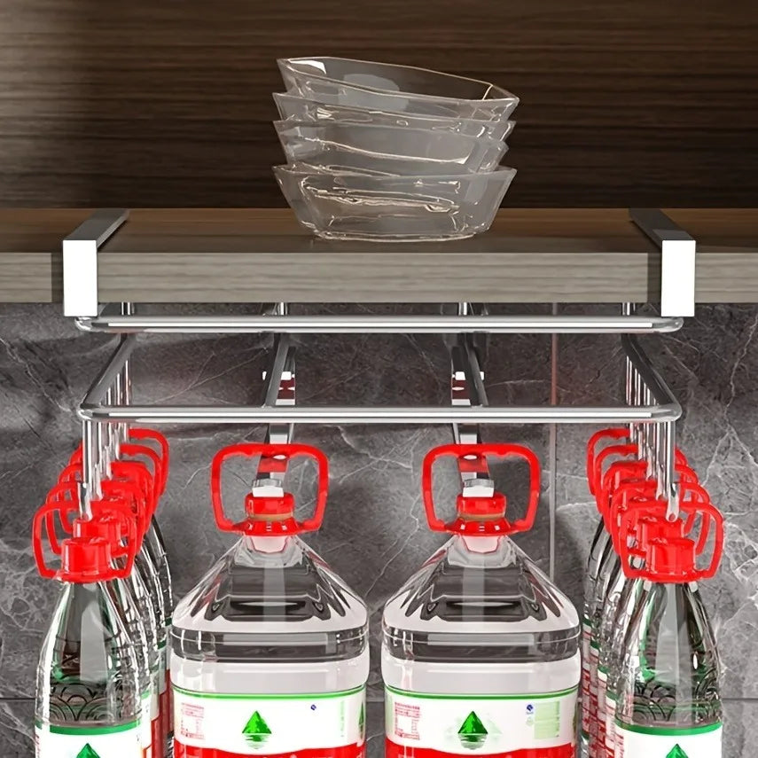 Kitchen Hanging Organizer Rack with Hooks Under Cupboard Multipurpose Wall-mounted Kitchen Organizers Storage Rack