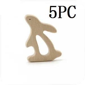 Let's Make 5pcs Wholesale Wooden Teether Rodent Pacifier Pendant Wooden Toys DIY Baby Necklace Gift BPA Free Beech Hedgehog Bird