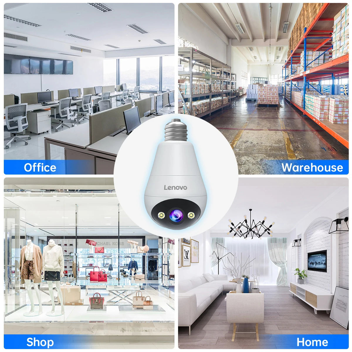 Lenovo 3MP E27 Bulb IP WiFi Camera Indoor Video Surveillance Camera Color Night AI Tracking Smart Home Baby Monitor CCTV Camera