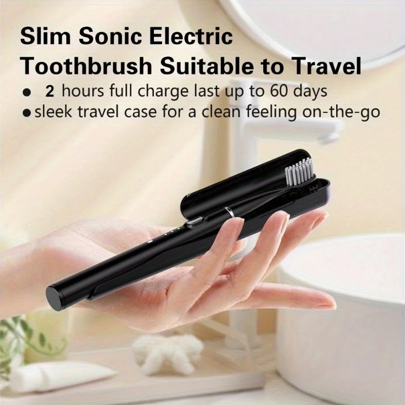 Electric Toothbrush Portable USB Rechargeable Automatic Electric Toothbrush with 6 Replaceable Brush Heads Suitable for Travel