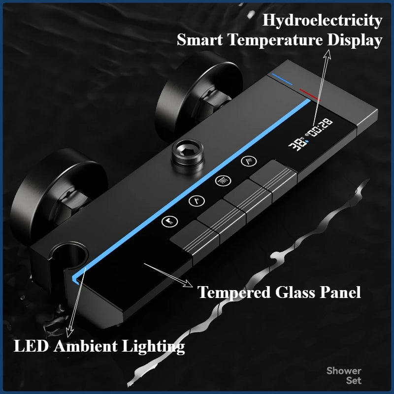 Grey Intelligent Digital Shower System Wall Mounted Bathroom Shower Faucet Set Temperature Display Rainfall Bathroom Shower Set
