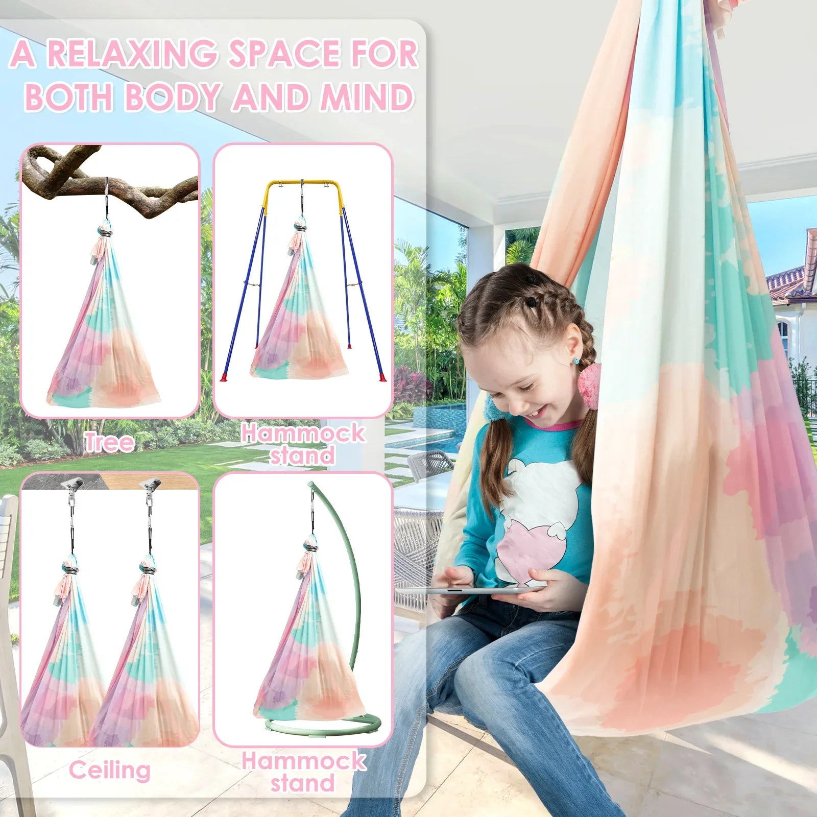 Sensory Swing Comfortable Kids Sensory Hammock Holds up to 200 lbs Indoor Cuddle Swing with 360° Swivel Hardware for Children