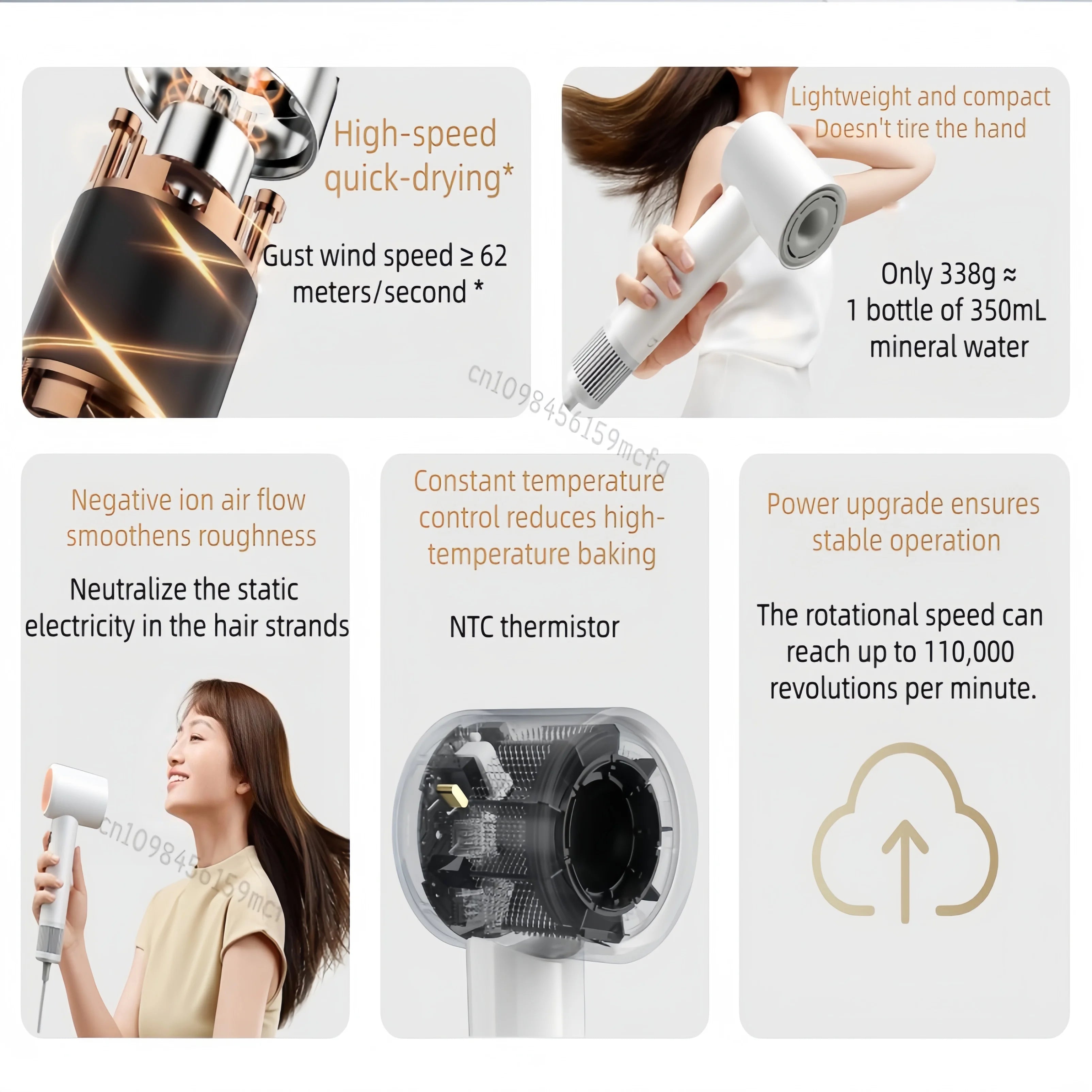 XIAOMI MIJIA H501 SE High Speed Hair Dryer 62m/s Wind Speed Negative Ion Hair Care 110,000 Rpm Professional Dry 220V CN Version