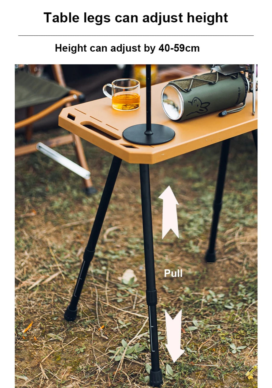Folding Camping Table with Carry Bag, Height Adjustable Lightweight Desk, Two-Sides Hanging Cookware Table for Hiking, Picnic