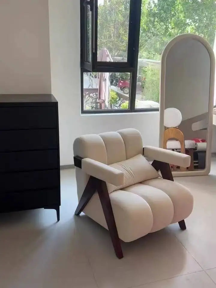 Home Balcony Nordic Wood Living Room Chairs Modern Living Room Sofas Single Leisure Back Armchair Fabric Sofa Chair Furniture