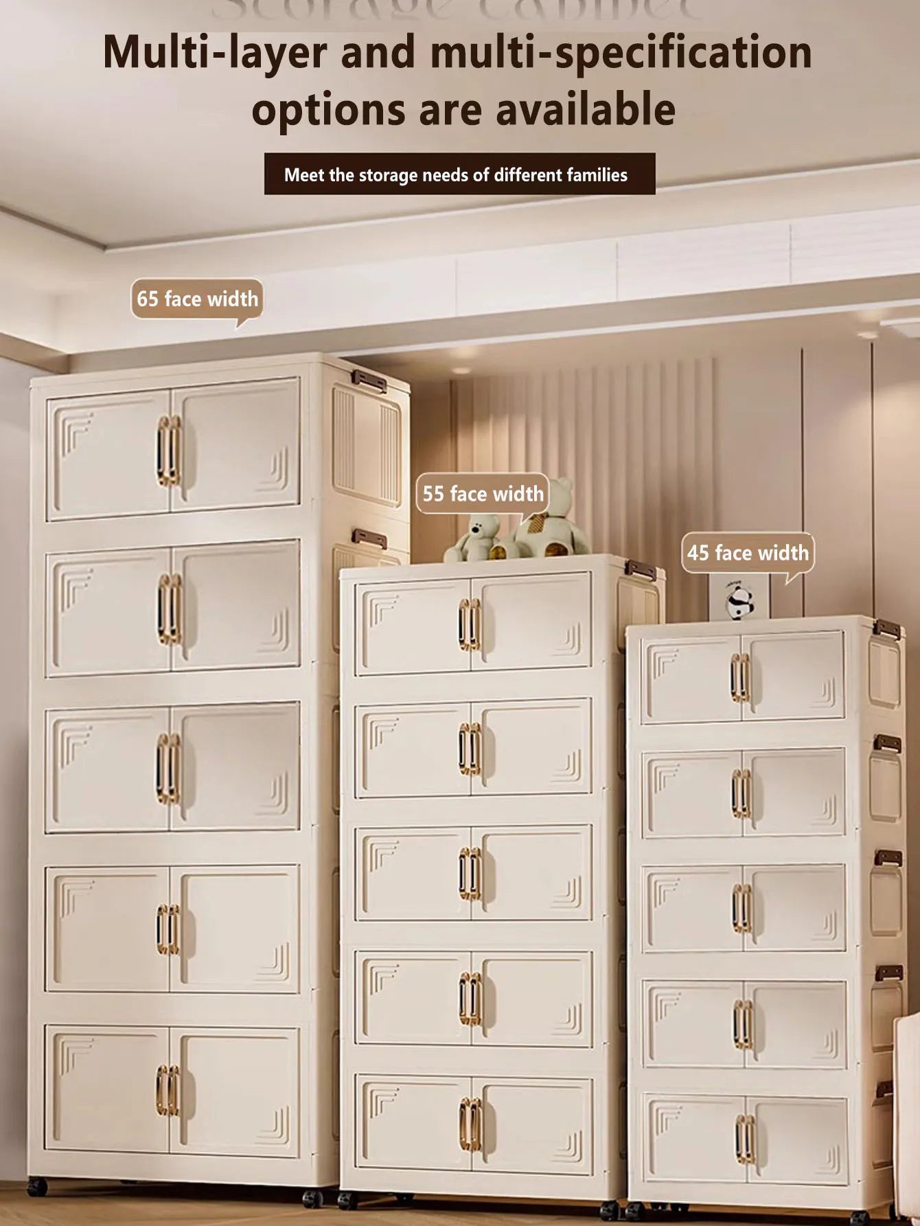 45/55/65cm Length Multifunction Folding Storage Cabinet Dustproof Wardrobe Large Capacity Sundries Cabinet