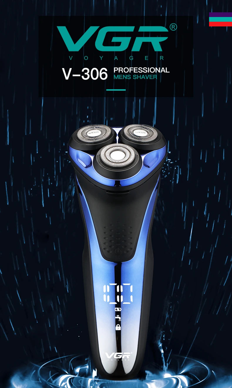 VGR Shaver Electric Razor Professional Shaving Machine Floating Beard Trimmer IPX7 Waterproof Rechargeable Shaver for Men V-306