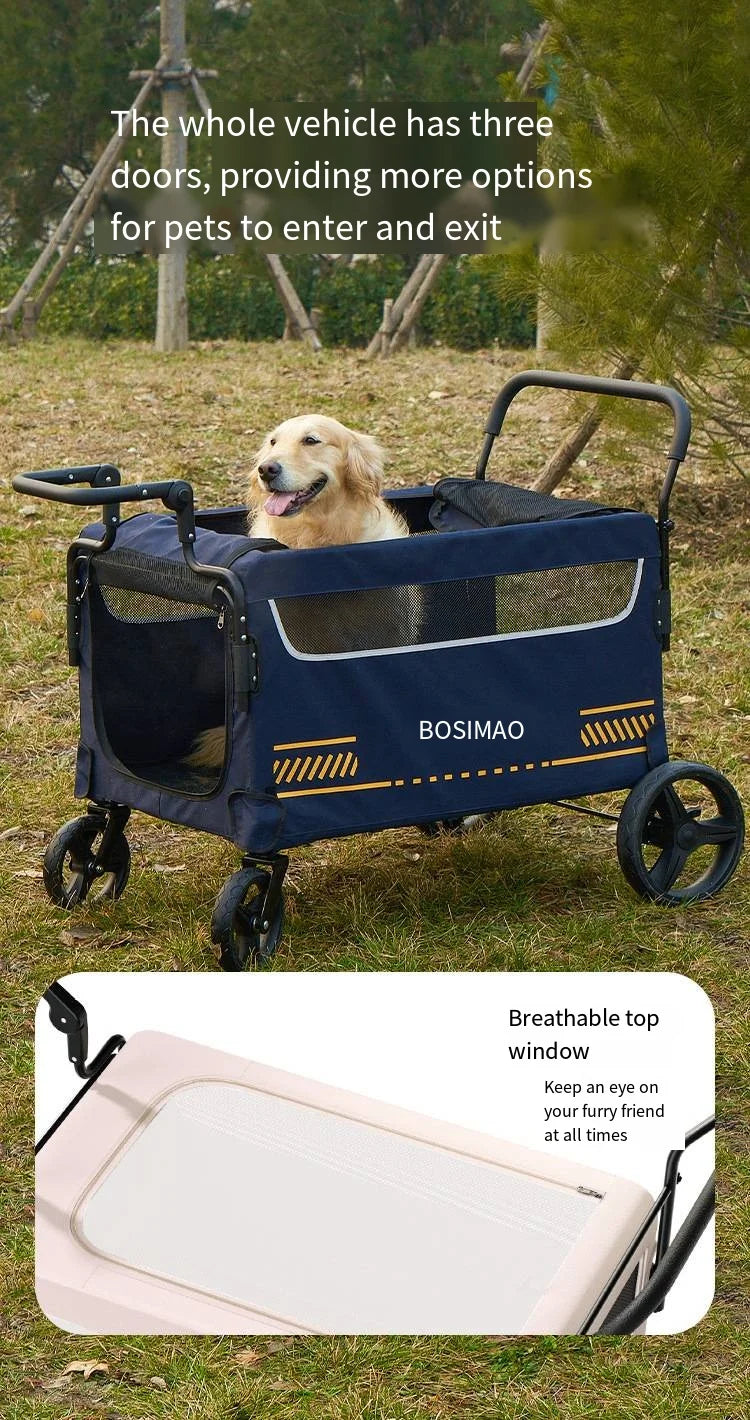 Double Door Isolation Upgraded Pet Stroller Large Dog for Outdoor Travel Portable Foldable Elderly Disabled Dog Outdoor Stroller