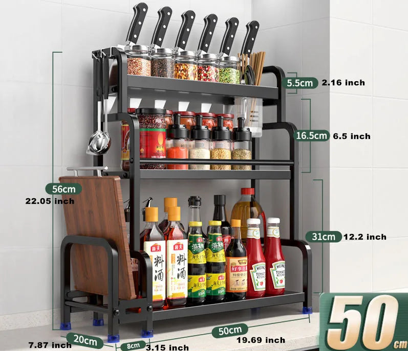 2/3Layer Kitchen Storage Shelf Stainless Steel Seasoning Jar Spice Storage Rack Chopsticks Knife Shelf Bar Organizer Accessories