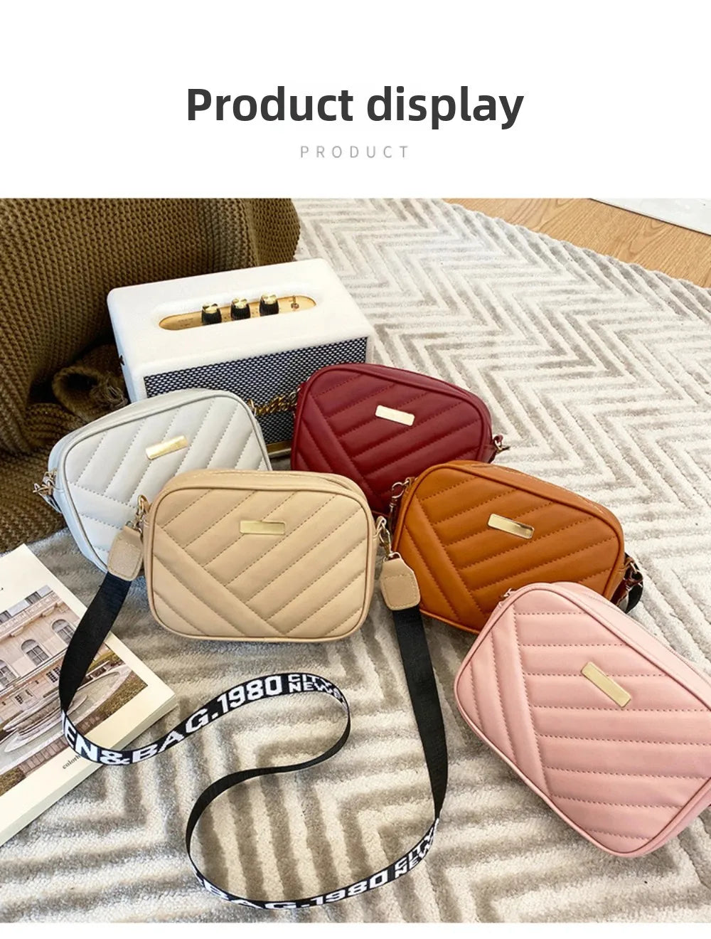 High quality women's PU rolling strip camera bag shoulder bag mobile phone bag casual crossbody bag