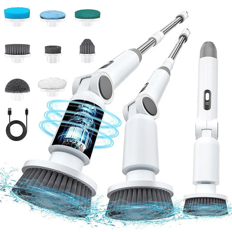HOMFISH 2025 NEW 8-in-1 Electric Spin Scrubber Wireless Cleaning Brush  Waterproof Bathroom Scrubber Adjustable Extension Handle