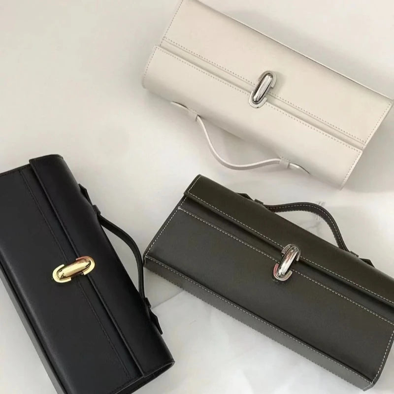 SAVETTE Brand Genuine Leather Small Square Bag Rectangular Baguette Tote Women's Simple Handbag