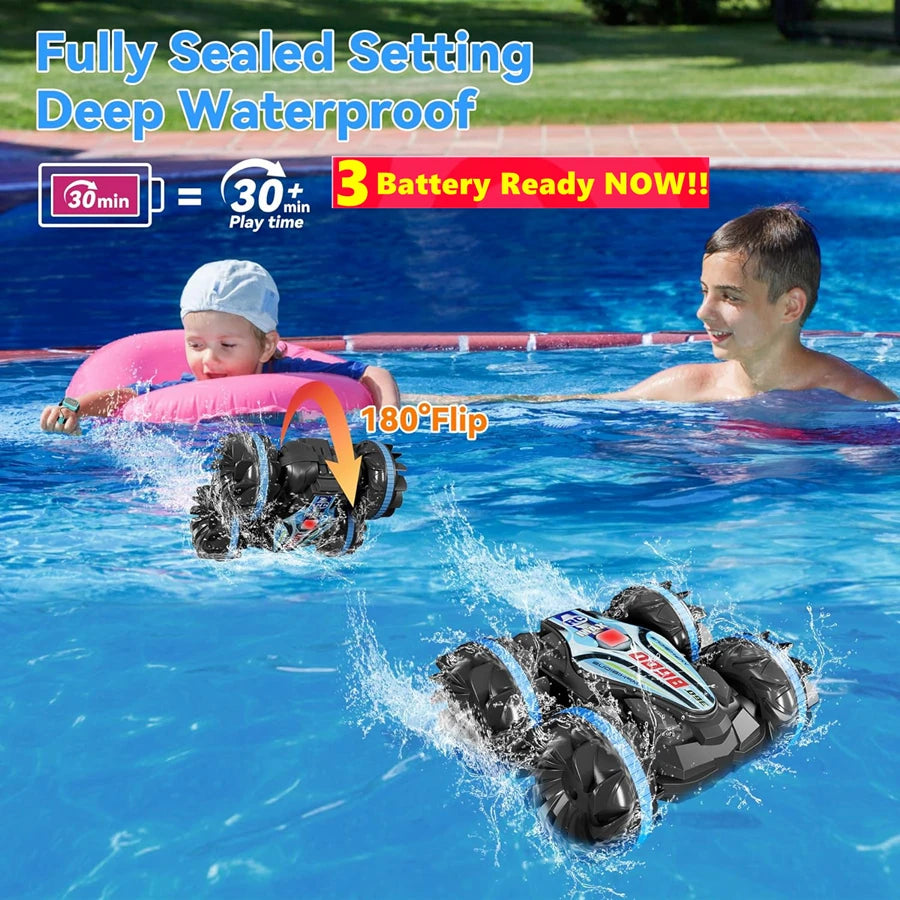 Amphibious RC Car Remote Control Stunt Car Vehicle Double-sided Flip Radio 4WD Drift Off Road Outdoor Toys for Boy Children Gift