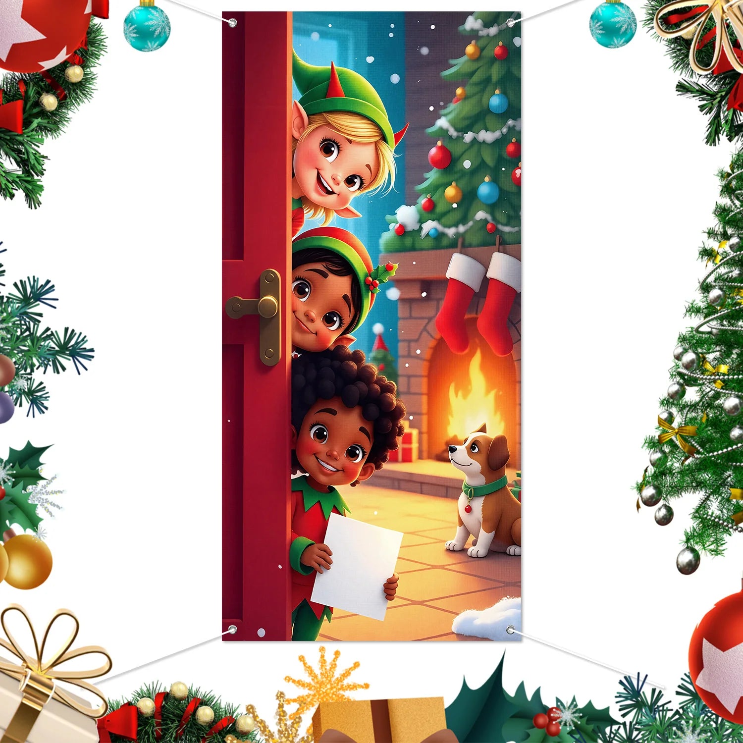 1pcs 2D Christmas Theme Door Cover Banner 2026 New Year Living room Decor Xmas Navidad Santa Snowman animals decor Favor Gift