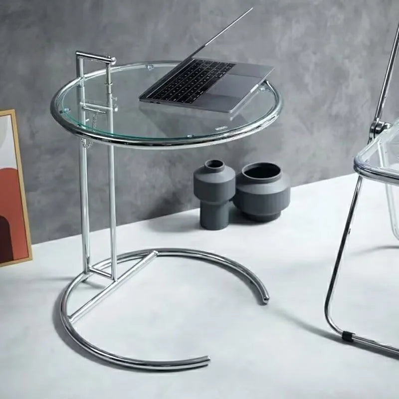 Nordic Glass Coffee Tables Living Room Furniture Side Table Balcony Stainless Steel Lifting Tea Table Transparent Bedside Tables