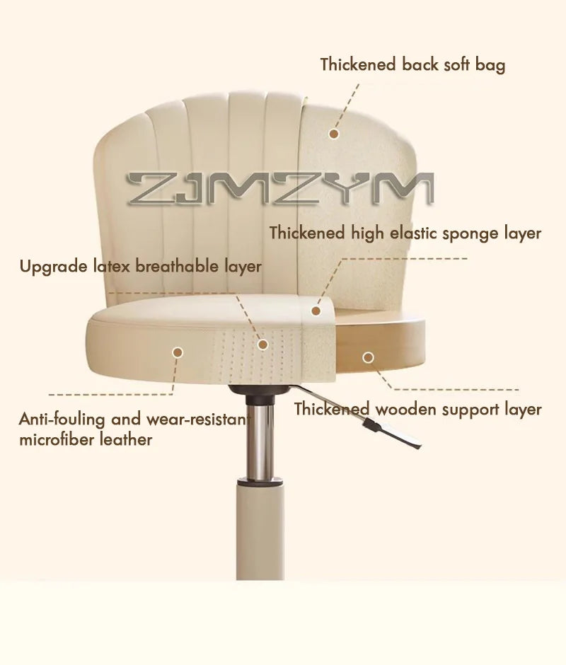 Leather Chair Rotatable Shell Seat Adjustable Rotary Stool for Home Makeup Wear-Resistant Chair for Studios,Wheel-slip Back Chai